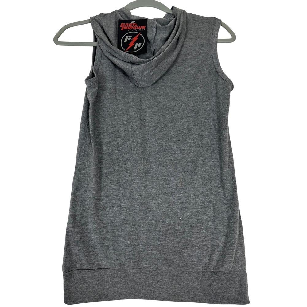 Affliction Fast & Furious Sleeveless Gym Hoodie Tank Womens XS Gray Streetwear - Picture 3 of 7